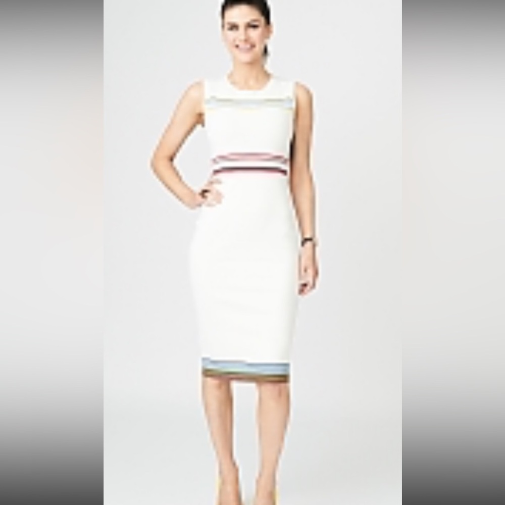 Diane Von Furstenberg White Midi Dress with Colorful Stripes
